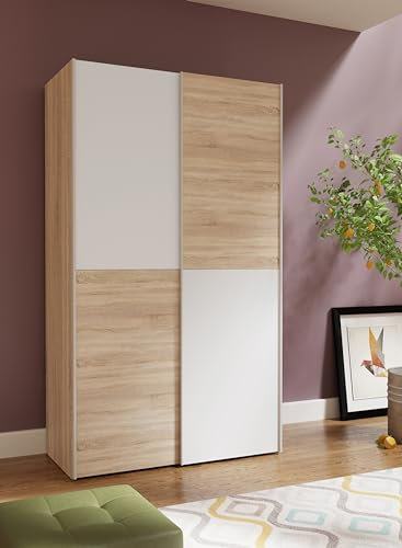 Forte Möbel Armoire, Bois d'ingénierie Métal Plastique, chêne Sonoma/Blanc, Grand modèle