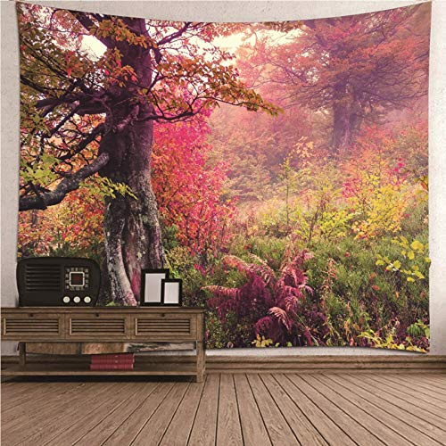 CEVAN Wandbehang Kinderzimmer Wanddekorationen Vintage Bäume Und Gras Wandteppich Spirituell Wandtuch XXL Kunst Dekorationen Decke Wandbehang Stoff Rosa Grün 200x150cm
