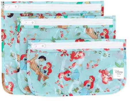 Bumkins Trousse de Toilette pour bébé - Approuvé par la TSA - Poche zippée - Taille Quart - Pages Transparentes - Organiseur de Sac à Langer, C4 Princess Ariel, 3 Piece Assortment, Disney
