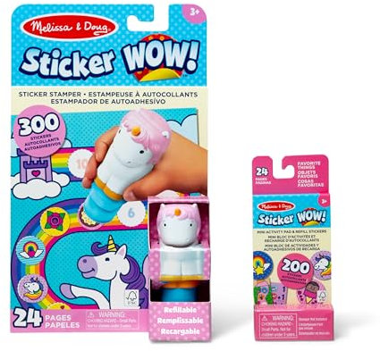 Melissa & Doug Sticker Wow! Einhorn-Paket: 24-seitiger Aktivitätenblock, Aufkleberstempel, 500 Aufkleber, Kunst- und Bastelspielzeug Sammelfigur