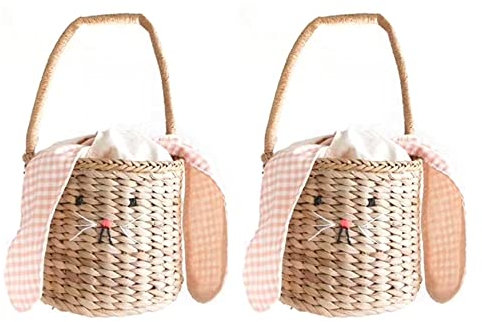 TsoLay 2X Rattan Beutel Tasche für Kinder & Erwachsene, Strand Stroh Sack, Schulter Korb Tasche, Handtasche mit Hasen Ohren