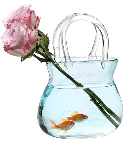 Glas Handtasche Vase Für Blumen, Klare Glas-Tasche Vase Für Tischdekoration, Einzigartige Glas-Taschenvase Blumenvase Glasvasen Mit Griffen, Glasvase Mit Elegantem Taschen-Design