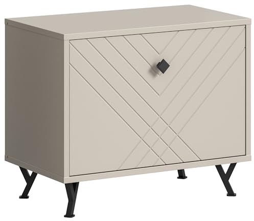 xonox.home Garderobe Notes Sitzbank Bank Garderobenbank Flurbank Truhe Front sandbeige melamin Korpus sandbeige matt MDF Tiefzieh, ca. 60x50x35 cm