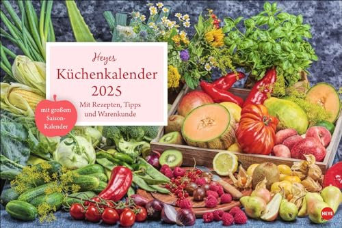 Heyes Küchenkalender - XL Broschurkalender - Der Klassiker! - Kalender 2025 - Heye-Verlag - Wandkalender mit Rezepten, Tipps und Saiaonkalender - 45 cm x 30 cm (offen 45 cm x 60 cm)