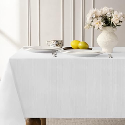 Softalker Tischdecke Weihnachten 140x240 Abwaschbar weiß Leinen Struktur Wasserabweisend Abwischbar Fleckschutz rechteckig Tischtuch Deko für Outdoor Garten Party Geburtstag Silvester Hochzeit