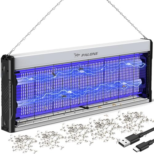 PALONE USB C Lampada Antizanzare 4000V, Zanzariera Elettrica, 2 X UV LED Lampada Zanzare | Protezione al Tatto | Sospensibile | con Vassoio| per Interno - Ultralarge