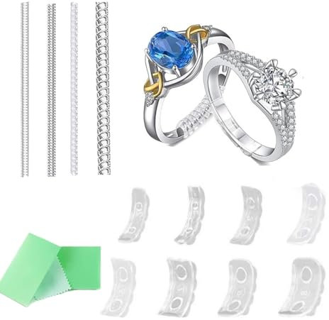 LiJuanWang Ajustador de Anillos Invisible,12 Piezas Medidores de Anillos 2 Estilos Ajustador de Talla de Anillo,Ajustador de Talla de Anillo con paño de Pulido Adaptan a Cualquier Anillo