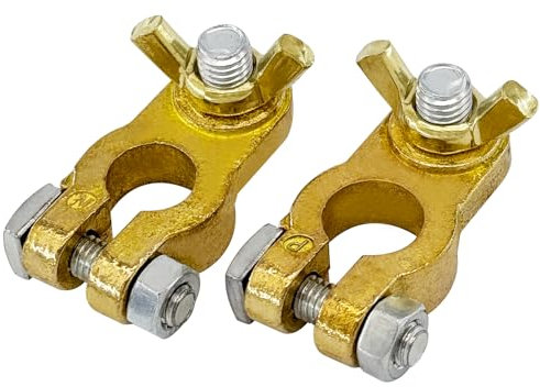 Ampper Brass Battery Terminal Connectors, Top Post Battery Terminals Clamp Set for Marine Car Boat RV Vehicles (Wing Nuts, 1 Pair)
