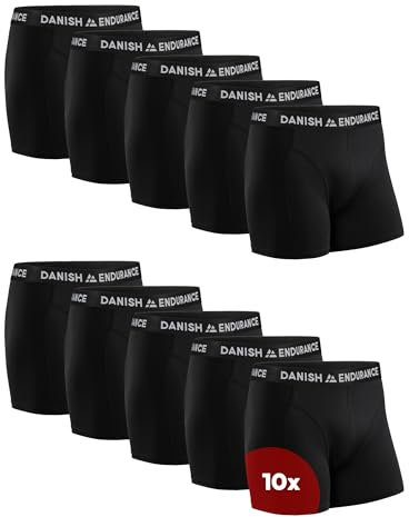 DANISH ENDURANCE 10er Pack Boxershorts Herren, Weiche Baumwolle, Unterhosen Männer Stretch, Ohne Zettel, Schwarz, XL