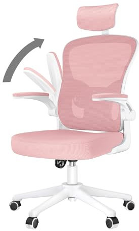 naspaluro Sedia da Ufficio, Sedia Ufficio Ergonomica, Poltrona Ufficio con Poggiatesta e 90° Bracciolo Regolabile, Sedia scrivania Traspirante con Supporto Lombare, Rosa
