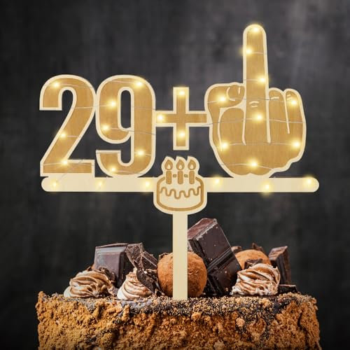 Giftota Lustige Cake Topper 30. Geburtstag Holz mit LED Lichterkette - 30. Geburtstag Deko - Tortendeko 30 Jahre - Kuchen Deko für 30. Jahre Frauen Männer