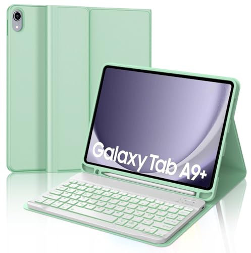 WINCHKING Teclado Samsung Galaxy Tab A9+ 11 Pulgadas 2023, Funda con Teclado España Ñ Bluetooth, Compatible con Samsung Galaxy Tab A9+ (SM-X210/X216/X218) (Hierba Verde-Retroiluminació)