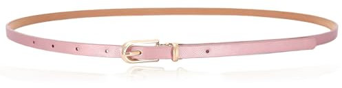 LECTNORE Schmaler Ledergürtel für Damen für Kleider, schmaler Taillengürtel mit Metallschnalle für Jeans-Anzughosen (pink)