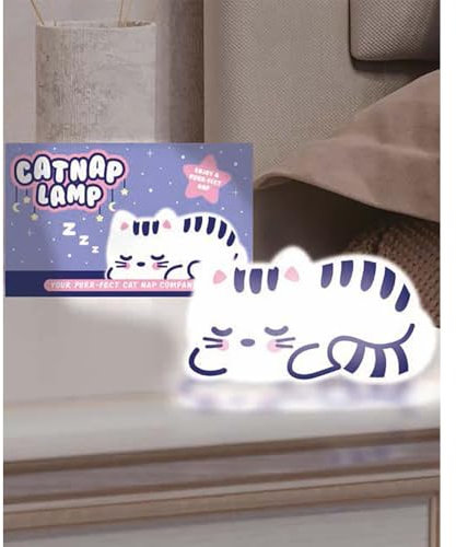 Gift Republic Cat Nap Lamp – Cute Touch Desktop Lamp – Bedroom Décor Light – USB Rechargeable Soft Silicone Light – Portable Night Light for Kids, Teens & Adults Soft Glow Cat Desk Light