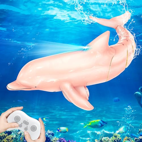 YOOHBERRYS Ferngesteuerter Delphin Spielzeug, 2.4GHz Ferngesteuerter Hai Delfin mit Lichtern, RC Boot Delfin Spielzeug, Ferngesteuertes Boot Poolspielzeug Geschenk für 6+ Jahre Jungen Mädchen (rosa)