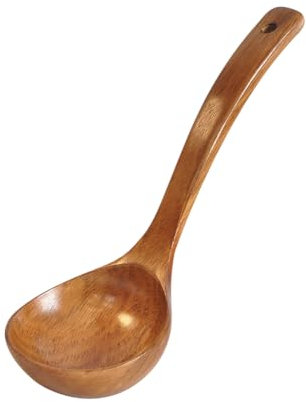JIHUOO 26cm Large Wooden Ladle Spoon Long Handle Wood Soup Spoon Deep Round Serving Spoons Natural Wood Cooking Scoop Utensils Kitchen Cookware for Cooking Stirring