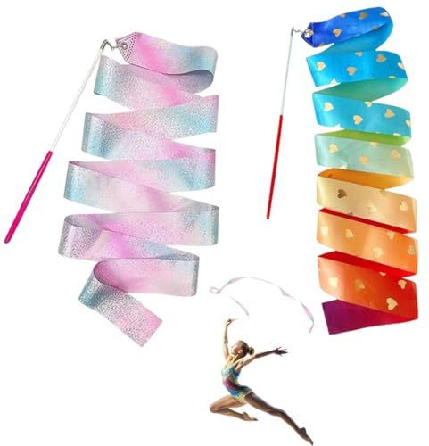 2 nastri per danza ritmica, 200 cm, per ginnastica, bacchetta per ballerina, per bambini, per danza artistica, spettacoli di carnevale e circo, bacchetta per twirling