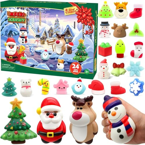 LATERN Adventskalender 2025, 24 Tage Weihnachts Countdown Kalender mit 4 Jumbo und 20 Mochi Squishy Spielzeugen für Kinder Feiertags Dekoration Weihnachts Party Gastgeschenke