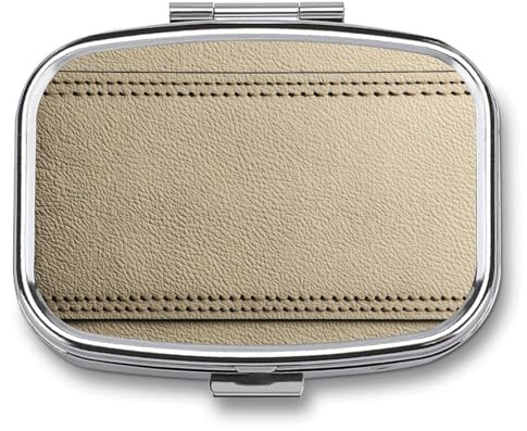 Große Tablettenbox aus Leder, 2 Fächer, tragbar, für unterwegs, Beige