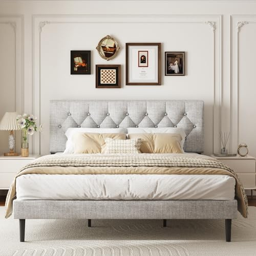 viplov Bett 180 x 200cm Doppelbett, Polsterbett180 x 200 mit Lattenrost, mit Kopfteil Bettgestell,Einfache Montage,modern,grau