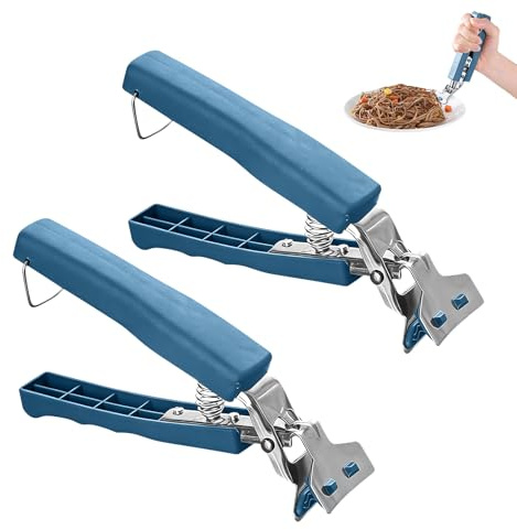 Ninnyi Anti Scald Bowl Gripper, 2 Pcs Blue Stainless Steel Hot Bowl Holder Clip, Kitchen Multifunctional Hot Plate Grippers for Microwave, Ove