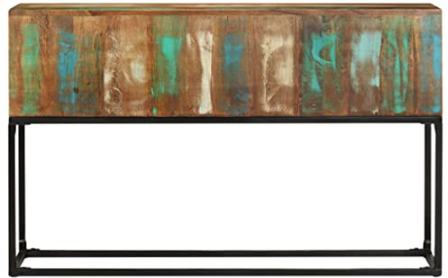 pokgdf Table console en bois massif recyclé de style industriel, fabriquée à la main avec pieds en fer revêtus par pulvérisation, 120 x 30 x 75 cm, bois recyclé unique