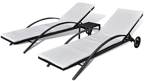 vidaXL Lettini Prendisole con Tavolino 3 pz Elegante Sdraio Mobile Arredo Giardino Spiaggia Piscina Chaise Longue in Polyrattan Marrone