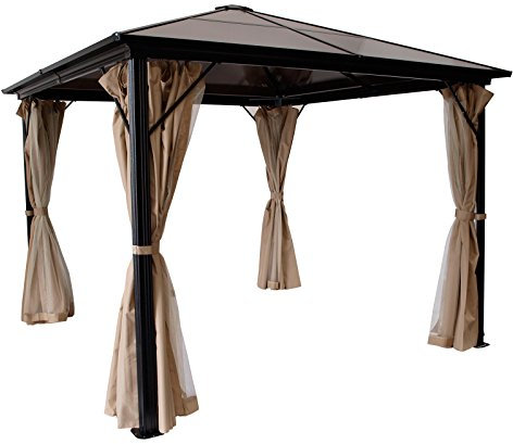 DEGAMO Garten Pavillon Montreal 3x3 Meter aus Aluminium schwarz, Dach mit PC Kunststoffplatten, Outdoor