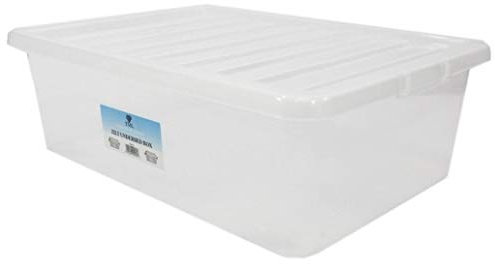 VSL 5 x 32 Litre Underbed Plastic Storage Box - Clear Box with Black Lid - Cheap
