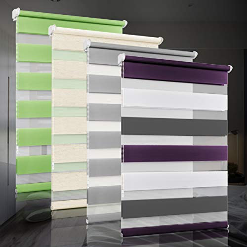 bobodeco Doppelrollo klemmfix ohne Bohren Duo Rollos für Fenster mit Klemmträger, Fensterrollo lichtdurchlässig & verdunkelnd Sichtschutz- Weiß Lila Anthrazit B40 x H150cm (Stoffbreite 36cm)