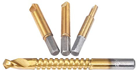 Juego de brocas extractoras de tornillo dañado HSS KATUR de 4 piezas con estuche, extractor de pernos de titanio, extractor de tornillos rotos y extractor (vástago de 1/4 pulgadas)