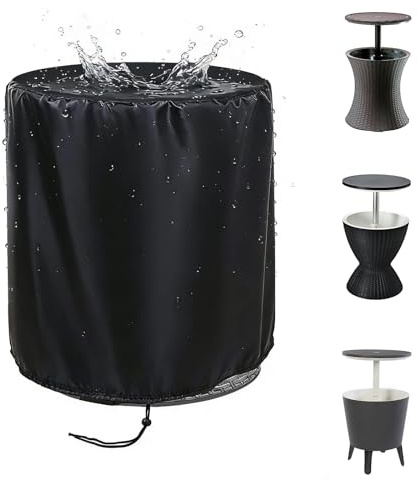 TheElves Terrassenkühler-Abdeckung für Bartisch, Design für Keter 19 l Kühltisch, für den Außenbereich, rund, Bierkühlertisch, wasserdicht, 53,3 cm D x 58,4 cm H, Schwarz