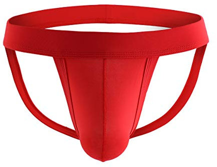 eywlwaar Men's Athletic Supporter Briefs Jockstrap Underwear Elastic Nylon Pouch Bikini Briefs, Red, L