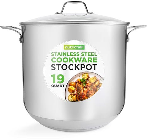 Nutrichef Olla induccion grande, 19 cuartos, Acero inoxidable 18/8, Induccion, Tapa, Caldo, Estofado