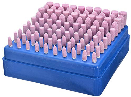 100 Stück Hochwertiger 3 mm roter Korund-Schleifstein Subulate Zylinderkopf-Schleifwerkzeug 4~10 mm rotierender Schleifstein-Radsatz, wie abgebildet