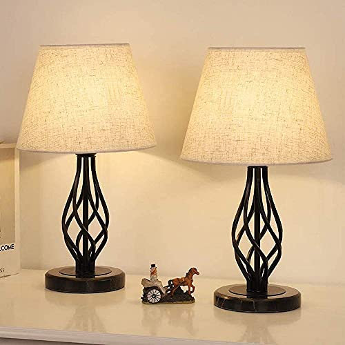 LIANTRAL Juego de 2 lámparas de mesita de noche, lámpara de mesa moderna con base de mármol y pantalla de lino, lámpara pequeña para dormitorio, salón, residencia de estudiantes y decoración