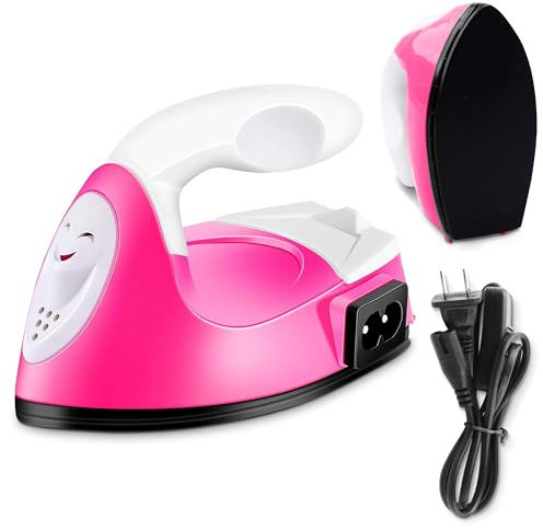 Mini Craft Iron Mini Heat Press Iron - Heat Press Machine Mini Iron Heat Transfer Machine Portable Iron with Charging Base for Diy Craft, T Shirts, Shoes, Bag and Hats - Mini Iron for Crafting (Pink)