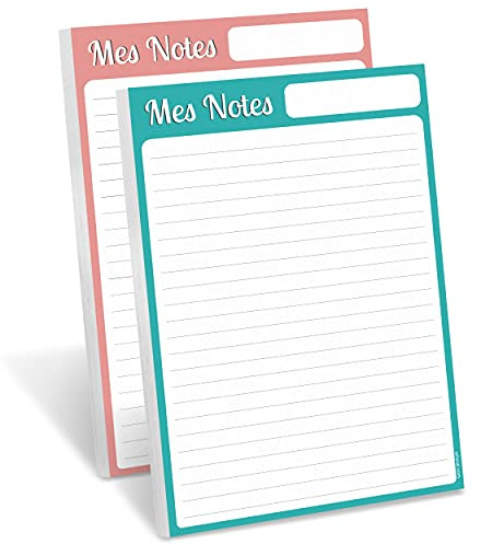 WHINAT To Do List, Notizblock, Shopping List, Memo MES NOTES – Notizbuch mit 60 Seiten für Einkaufsliste/Wochenmenü zum Organisieren all Ihrer täglichen Ideen – Packung mit 2 Blöcken