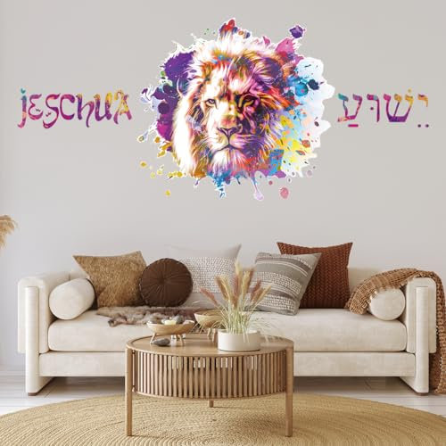 tjapalo® vr26 Christliches Wandtattoo Jesus Löwe von Juda Jeschua Schlafzimmer Wandtattoo christliche sprüche deutsch Wandtattoo Wohnzimmer Christlich, Größe: B100xH47cm