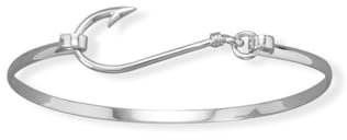JewelryWeb 925 Sterling Silver Rhodium Plated Animal Sealife Fish Hook Bangle is 3mm Wide Slightly Domed Cuff Bracelet for Women