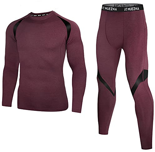 Muezna Herren Lange Unterhose Thermounterwäsche Set, Ober- und Unterwäsche, Unterwäsche, Unterwäsche, weiches Fleece gefüttert, burgunderfarben, XL