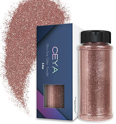 Ceya 3.5oz/ 100g Ultra Fine Glitter Powder Rose Gold Glitter 1/128” 0.008” 0.2mm for Slime Epoxy Resin Craft Tumbler Jewelry Nail Art Festival Makeup Scrapbook Painting Wedding Cards