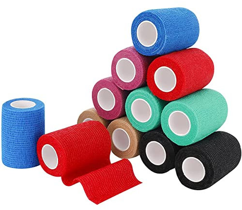 12 Stück Selbstklebender Bandage, Selbstklebender Verband, Selbstklebende Bandage Hund, Elastische & Selbsthaftende Bandage, Elastische Binde, für Sport, Handgelenk, Knöchel(5cm * 4,5m)