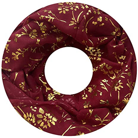 Lina & Lily Damen Loop Schal mit Goldenen Blumen (Rot)