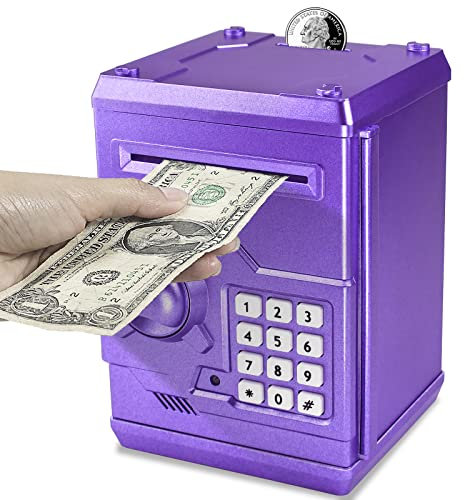 Saodom Mini Atm Piggy Bank Best Gift for kids,Money Counter Electronic Code Piggy Bank Safe Box Coin Bank for Boys Girls Password Lock Case