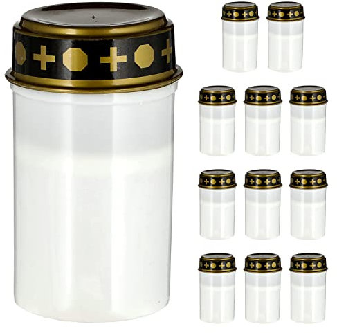 Cepewa LED Grablicht mit Kerzenflackern 12er Set │weiß 12cm batteriebetrieben │ Friedhofskerze Kerze Grablampe Grabkerze (1 x 12er Set LED Grablicht)