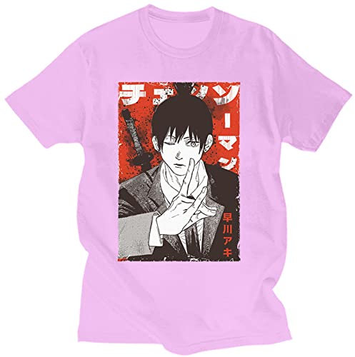Mens Short Sleeve Crewneck T-Shirt, Chainsaw Man Manga Hayakawa Aki Print Tee Shirt for Unisex, Gifts for Fans, 90S Vintage Tees Tops