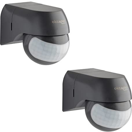 Oktaplex 2er Set Ana Bewegungsmelder Aussen schwenkbar 230 V IP44 180° Bewegungssensor 12 m Reichweite anthrazit Aufputz PIR-Sensor