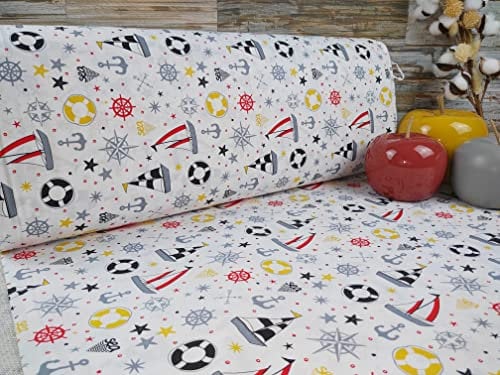 240cm Extrabreit Popeline Baumwolle Stoff Meterware ab 50cm 100% Baumwollstoff Stoffe Bastelstoff ÖKO-TEX Ranforce Kinderstoffe Stoffe Kinder Jungs Mädchen Babystoffe Baby Maritim VP0K007 (Muster 4)