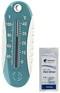 BAYROL THERMOMETRE PLAT NON FLOTTANT 18CM | Avec Cordelette - Accessoire - Entretien de la Piscine + 10 Tests HPS OFFERTS 6 en 1